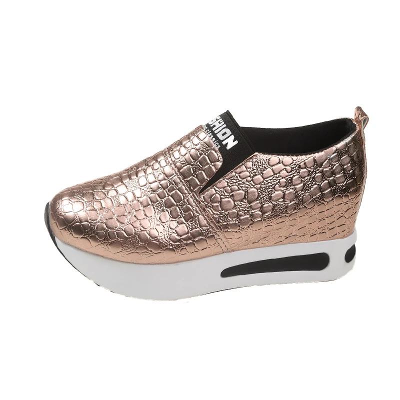 Silberne PU-Leder Plateau-Sneakers Damen Lässig Rutschfest Dicke Sohle Sportschuhe Frau Übergröße Slipper Loafers Zapatos Mujer 42 von Joom DACH
