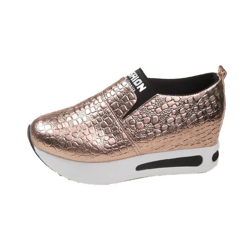 Silberne PU-Leder Plateau-Sneakers Damen Lässig Rutschfest Dicke Sohle Sportschuhe Frau Übergröße Slipper Loafers Zapatos Mujer 42 von Joom DACH