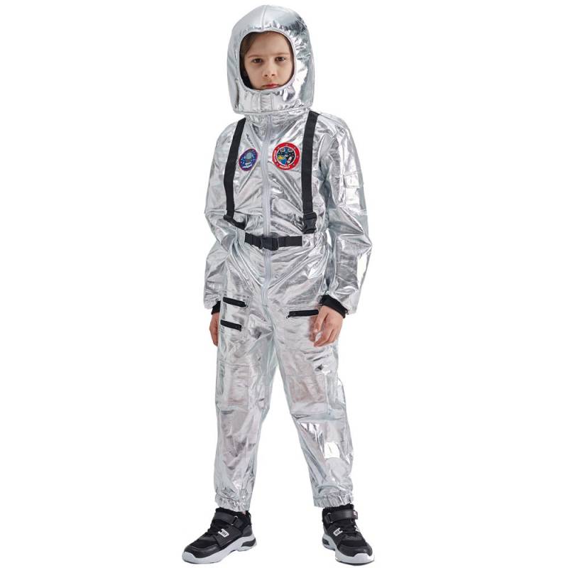Silberner Raumfahrer-Overall für Jungen, Astronauten-Kostüm für Kinder, Halloween, Cosplay, Kinder, Pilot, Karneval, Party, Kostüm L von Joom DACH