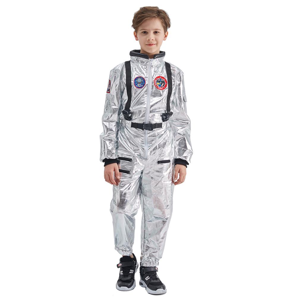 Silberner Raumfahrer-Overall für Jungen, Astronauten-Kostüm für Kinder, Halloween, Cosplay, Kinder, Pilot, Karneval, Party, Kostüm M silber von Joom DACH