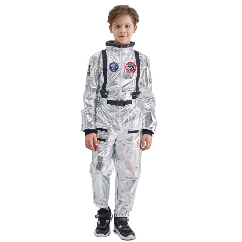 Silberner Raumfahrer-Overall für Jungen, Astronauten-Kostüm für Kinder, Halloween, Cosplay, Kinder, Pilot, Karneval, Party, Kostüm M silber von Joom DACH