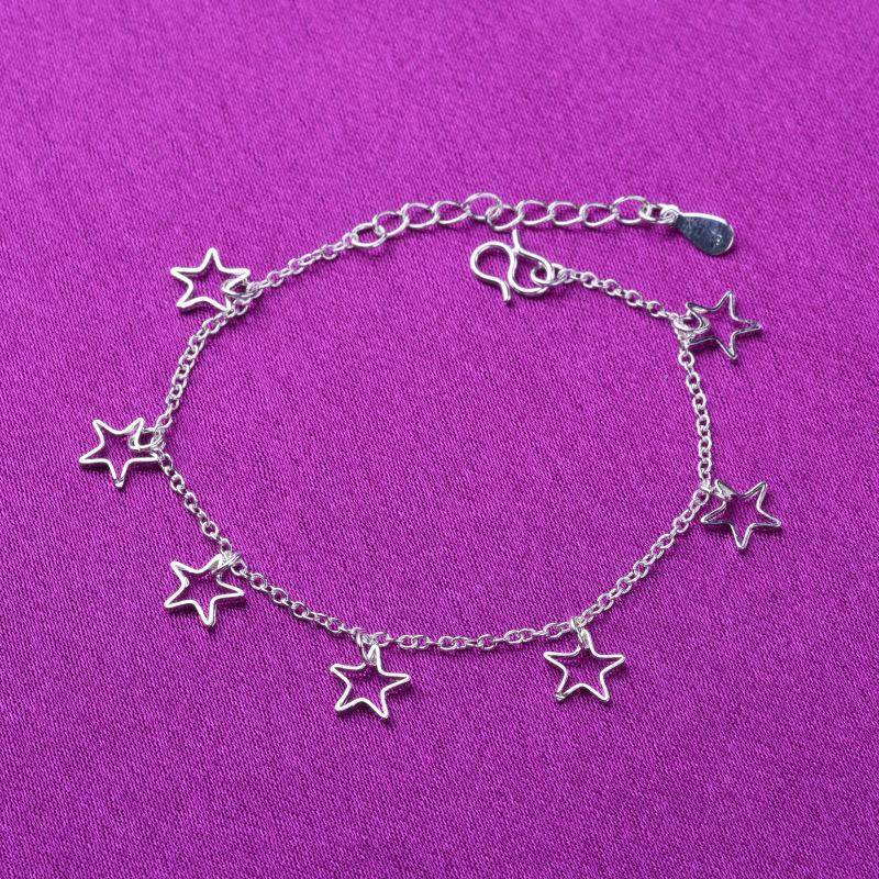 Silbernes Fußkettchen mit hohlem Stern – koreanischer Modeschmuck im Promi-Stil, Geschenk für Frauen Single Layer Hollow Star Anklet von Joom DACH
