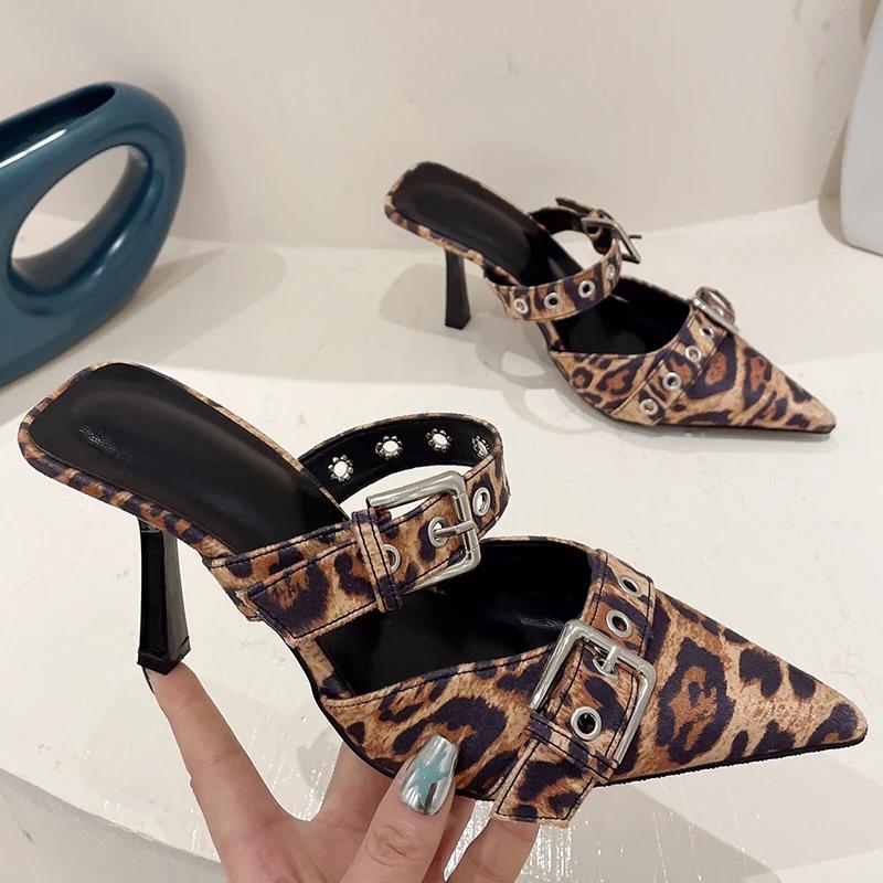 Silbrige Damenpumpen Luxus Leopard Schuhe Damen High Heels Slides Schuhe Sandalen Mode Dünne Hausschuhe 39 Leo-Print von Joom DACH