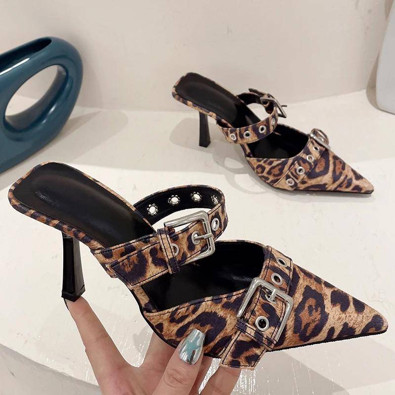 Silbrige Damenpumpen Luxus Leopard Schuhe Damen High Heels Slides Schuhe Sandalen Mode Dünne Hausschuhe 39 Leo-Print von Joom DACH