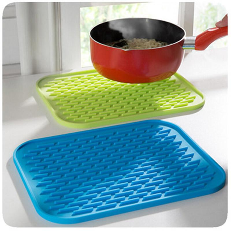 Silikon Anti-Hot Isolierung Pad Platz Non-Slip Coaster Geschirr Drain Topf Matte Topf Gericht Tischset M&Rectangular grün von Joom DACH