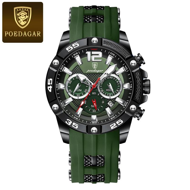 Silikon Casual Männer Uhr Luxus Wasserdicht Leucht Chronograph Datum Mann Armbanduhr Militär Quarz herren Uhren Hohe Qualität grün von Joom DACH