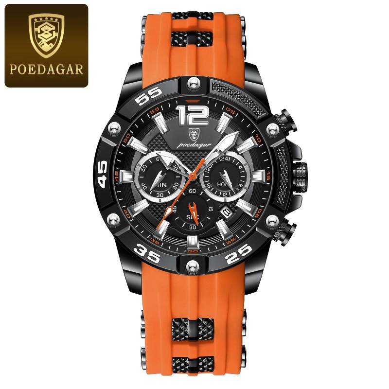 Silikon Casual Männer Uhr Luxus Wasserdicht Leucht Chronograph Datum Mann Armbanduhr Militär Quarz herren Uhren Hohe Qualität orange von Joom DACH