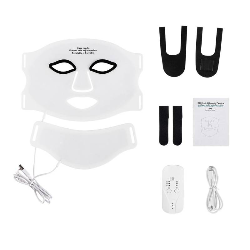 Silikon LED Maske Gesicht mit Hals 7 Farben LED Photon Rotes Licht Infrarottherapie Flexible Gesichtsmaske Haut reparieren Kabellose Anwendung weiß von Joom DACH