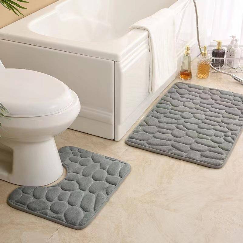 Simple Pebble Memory Sponge U-förmige Bodenmatte WC Zweiteiliges Set Badezimmer Saugfähige Anti-Rutsch-Teppich-Bodenmatte 40*60cm von Joom DACH