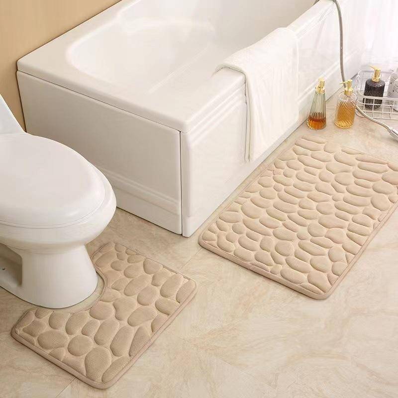 Simple Pebble Memory Sponge U-förmige Bodenmatte WC Zweiteiliges Set Badezimmer Saugfähige Anti-Rutsch-Teppich-Bodenmatte 50*80cm von Joom DACH