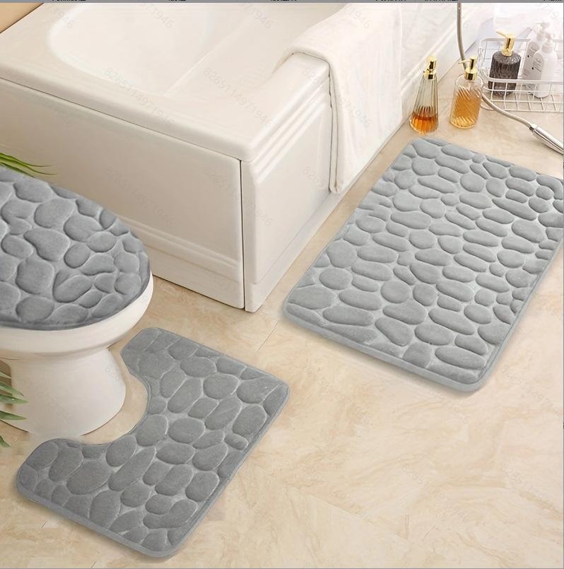 Simple Pebble Memory Sponge U-förmige Bodenmatte WC Zweiteiliges Set Badezimmer Saugfähige Anti-Rutsch-Teppich-Bodenmatte 50*80cm von Joom DACH