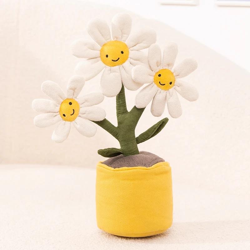 Simulation Weiße Gänseblümchen Topfpflanzen Plüschtier Stoffblume Weich Bücherregal Deko Puppe Kreative Topfblumen Cartoon Geschenk 34cm von Joom DACH