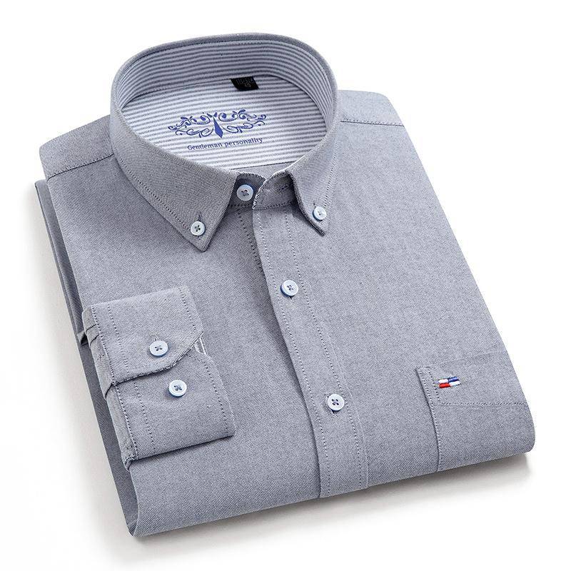 Sinwoyan Reine Baumwolle Oxford Solide Langarm Herren Freizeithemden Freizeit Gute Qualität mit Brusttasche 40 von Joom DACH