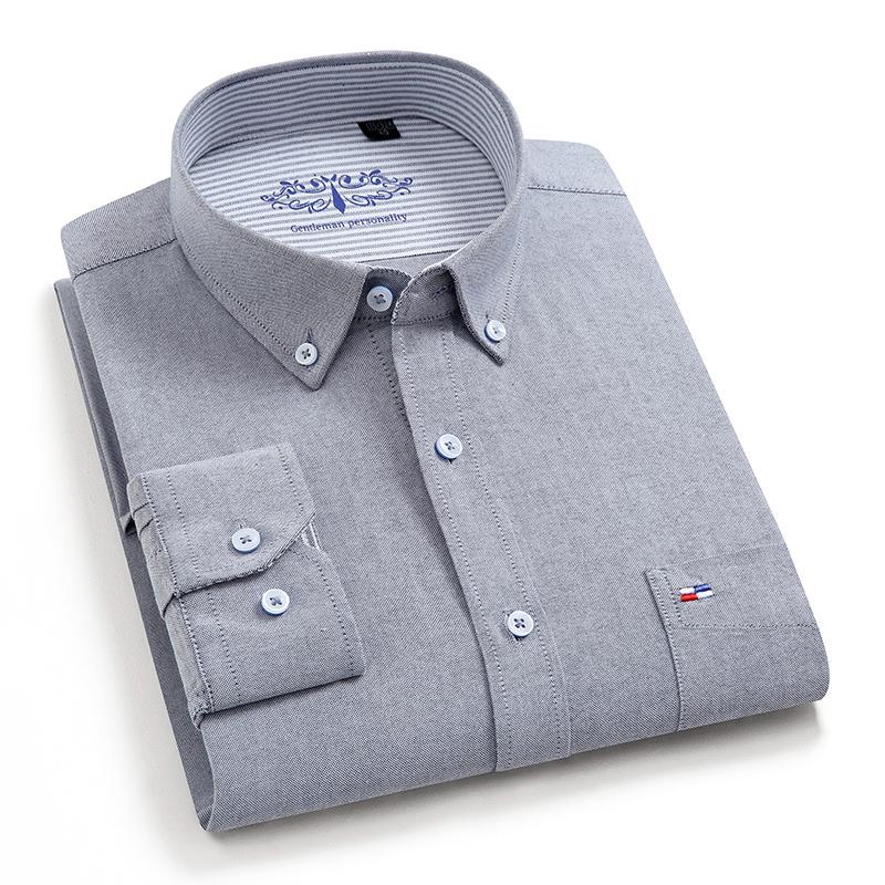 Sinwoyan Reine Baumwolle Oxford Solide Langarm Herren Freizeithemden Freizeit Gute Qualität mit Brusttasche 42 von Joom DACH