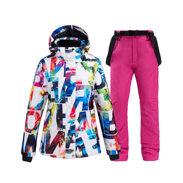 Skianzug für Damen, wasserdicht, winddicht, Snowboard-Jacke, Hosen-Set, dicker, warmer Schneemantel im Freien 2XL von Joom DACH