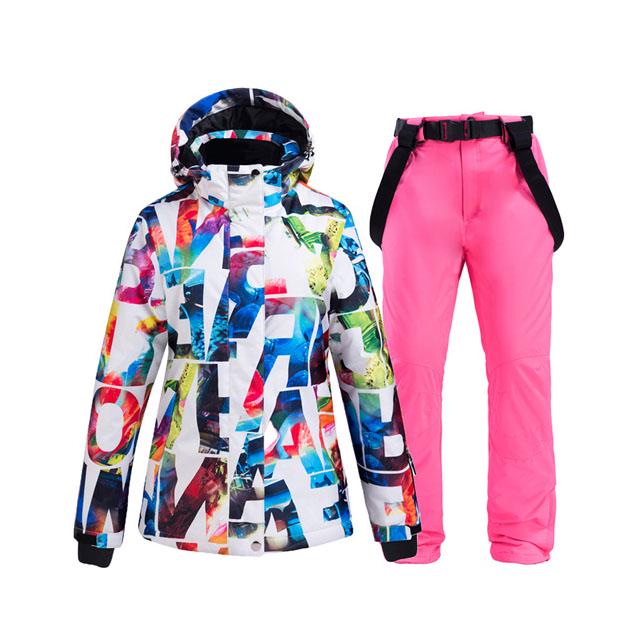 Skianzug für Damen, wasserdicht, winddicht, Snowboard-Jacke, Hosen-Set, dicker, warmer Schneemantel im Freien L von Joom DACH