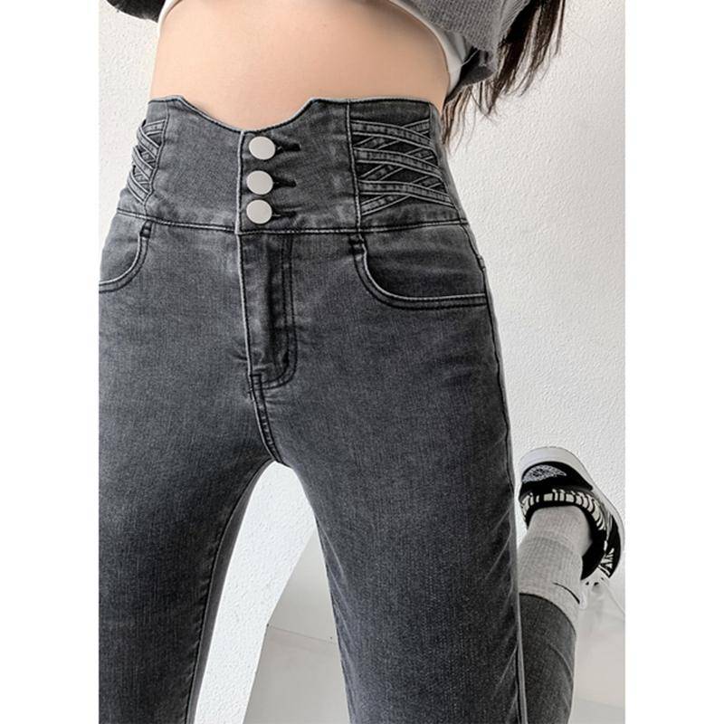 Skinny Pencil Jeans Vier Knöpfe Vintage Hohe Taille Damen Slim Stretch Denim Hose Enge Hose Damenhose XXL von Joom DACH