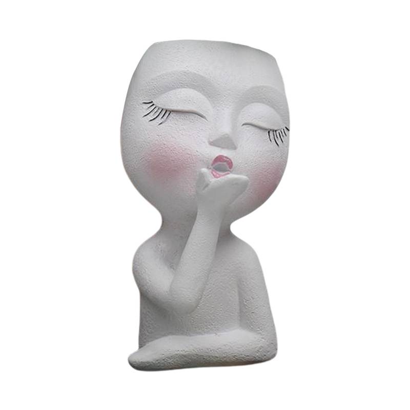 Skulptur Blumentopf Harz Porträt Fliegender Kuss Blumentopf Pflanztopf Geschlossenes Auge Blumentopf von Joom DACH