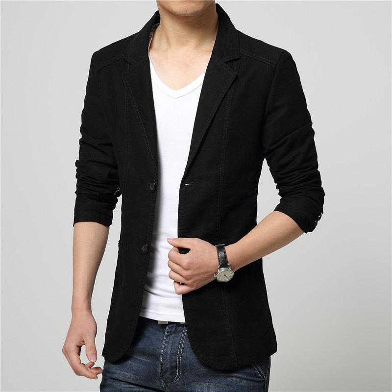 Slim-Fit-Blazer aus Baumwolle für Herren im koreanischen Stil – Zwei-Knopf-Jacken für Frühling und Herbst in großen Größen M von Joom DACH