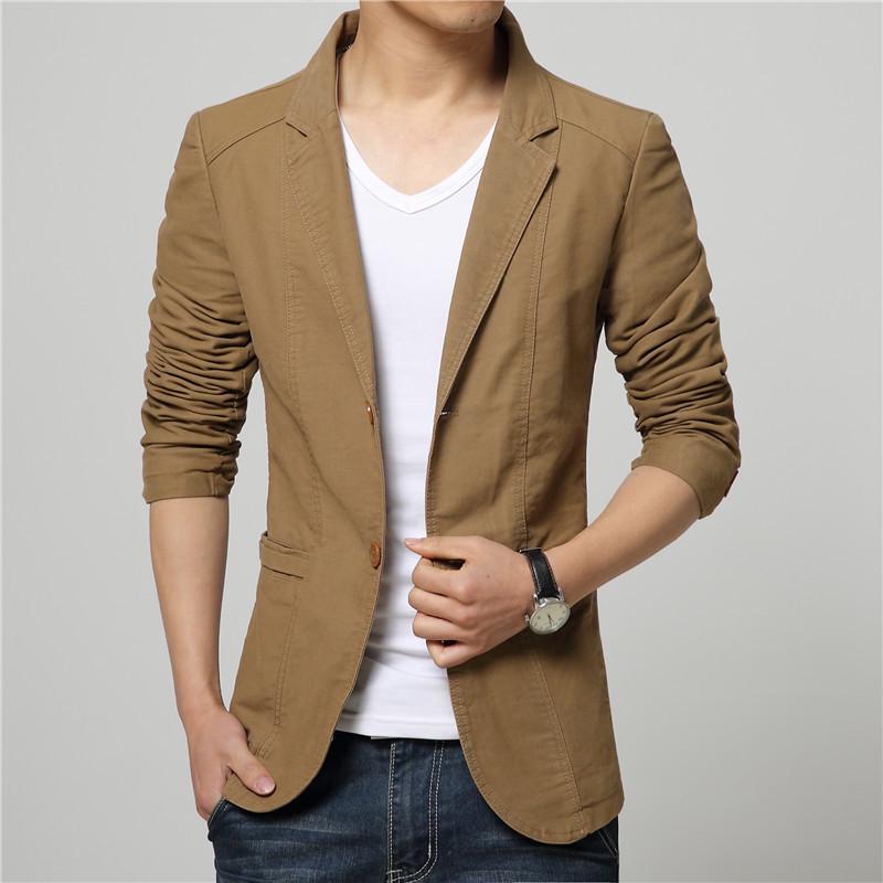 Slim-Fit-Blazer aus Baumwolle für Herren im koreanischen Stil – Zwei-Knopf-Jacken für Frühling und Herbst in großen Größen XXXL von Joom DACH