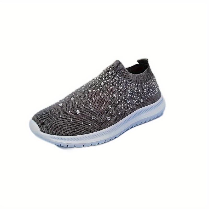 Slip-On-Sneakers mit Strass-Dekor für Damen – Bequeme, gestrickte Low-Top-Sneaker für lässiges Gehen im Fitnessstudio 39 grau von Joom DACH
