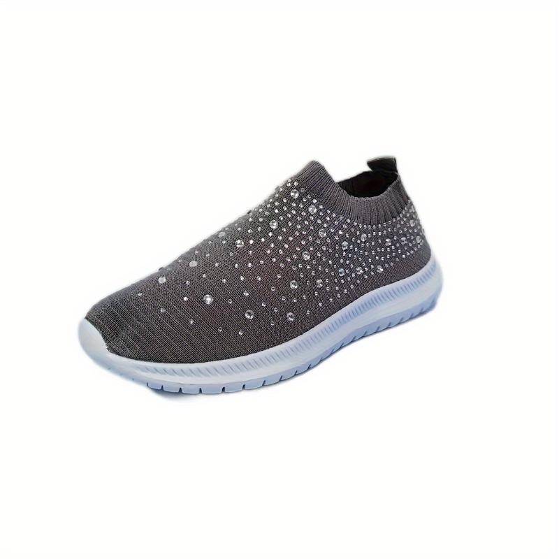 Slip-On-Sneakers mit Strass-Dekor für Damen – Bequeme, gestrickte Low-Top-Sneaker für lässiges Gehen im Fitnessstudio 39 grau von Joom DACH
