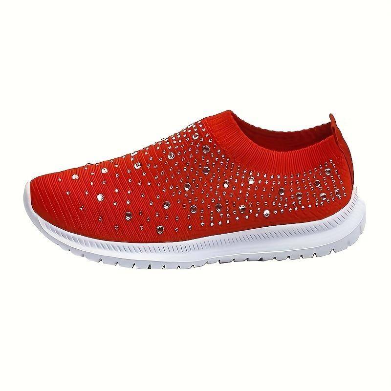 Slip-On-Sneakers mit Strass-Dekor für Damen – Bequeme, gestrickte Low-Top-Sneaker für lässiges Gehen im Fitnessstudio 41 rot von Joom DACH