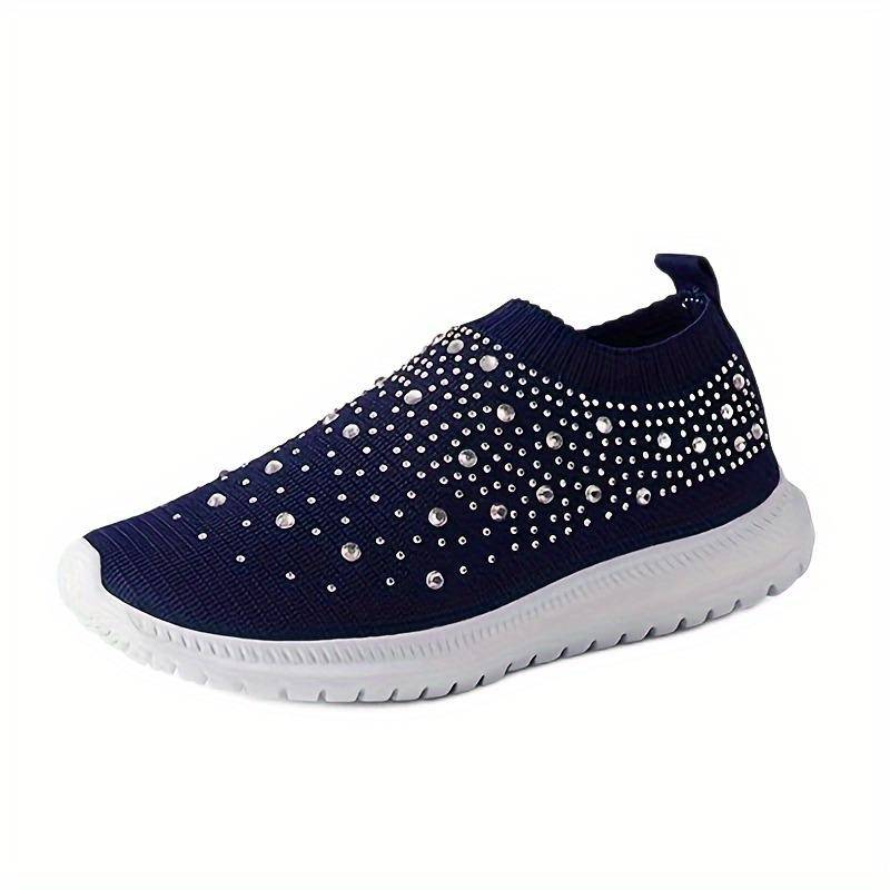 Slip-On-Sneakers mit Strass-Dekor für Damen – Bequeme, gestrickte Low-Top-Sneaker für lässiges Gehen im Fitnessstudio 42 navy blau von Joom DACH