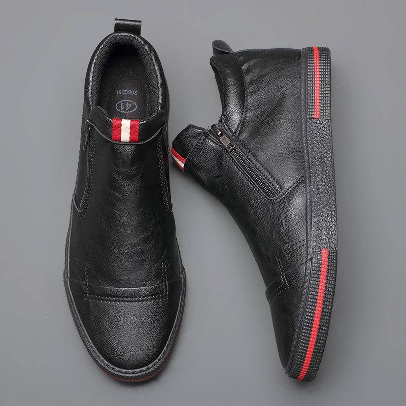 Slip-on-Chelsea-Stiefel für Herren, Frühlingsmodische High-Top-Sneaker-Schuhe, britische All-Match-Freizeitschuhe aus Leder, verschleißfester Schuh 38 von Joom DACH