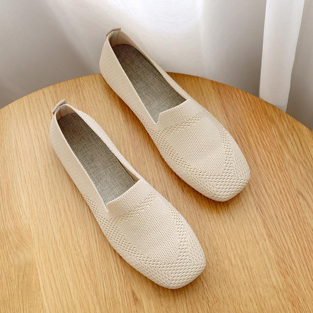 Slip-on-Slipper mit flachem Netzstoff, geschlossene Zehenpartie, Ballerinas für Damen, Pumps, Damen-Bootsschuhe mit weichem Boden 42 beige von Joom DACH