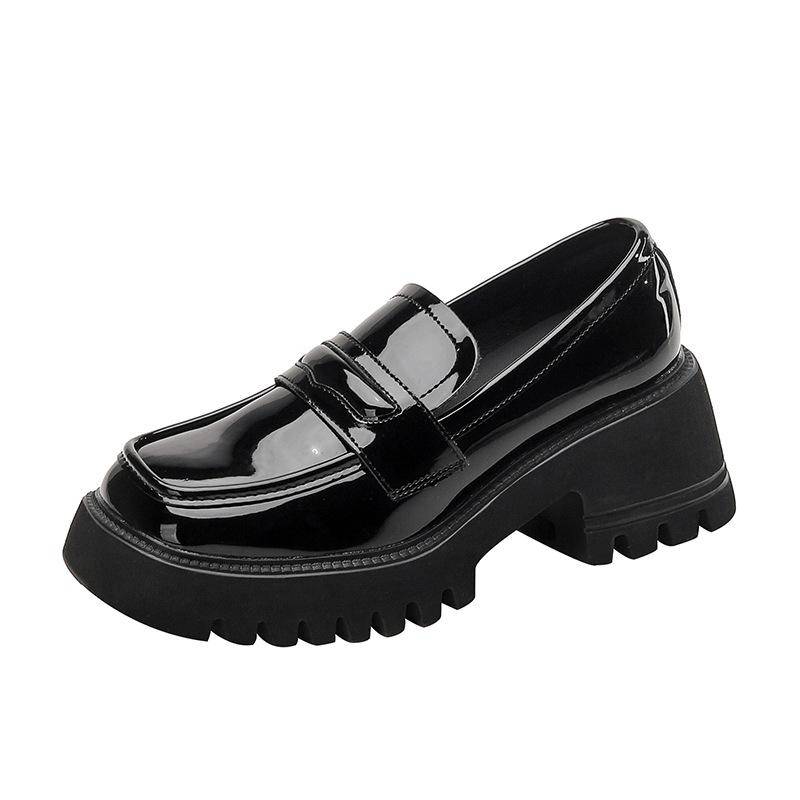 Slipper Damen Neu Britischer Stil Dicke Sohle Eckige Spitze Retro Schwarz Kleine Lederschuhe Damen Dicke Ferse Einzelne Schuhe 34 von Joom DACH