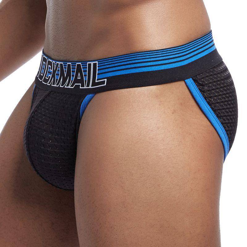 Slips JOCKMAIL Marke Mode Sexy männer Unterwäsche Mesh Atmungs Niedrige Taille Hohe Schlitz Große Hodensack Beutel Sport Underpnats XXL blau von Joom DACH