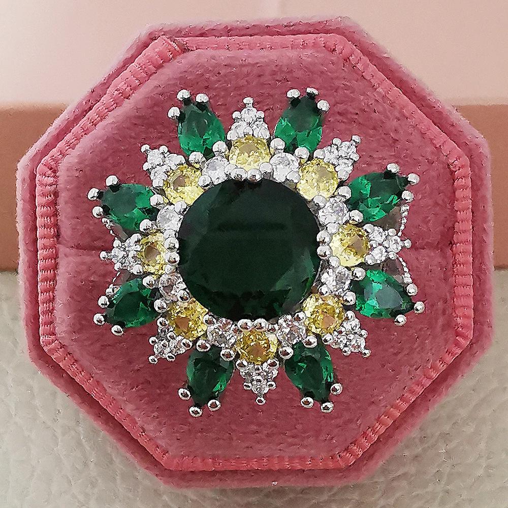 Smaragd Offener Verstellbarer Blütenförmiger Luxusring für Damen R8131 Adjustable Open grün von Joom DACH