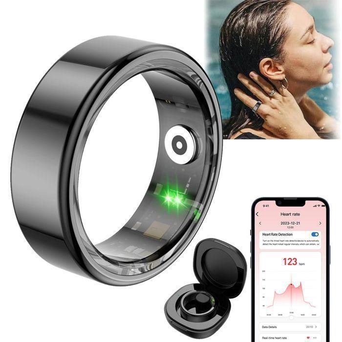 Smart Ring für Herren und Damen, Intelligenter Bluetooth-Ring Schlaf/Herzfrequenz/SpO2 Wasserdicht Android iOS, Größe 8, Schwarz schwarz von Joom DACH