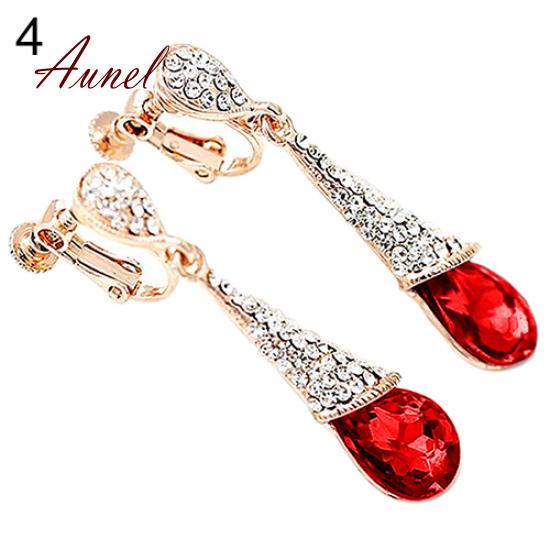 Smart Waterdrop Kronleuchter voller glänzender Ohrringe Ohrstecker Ohrclip Red (clip) von Joom DACH