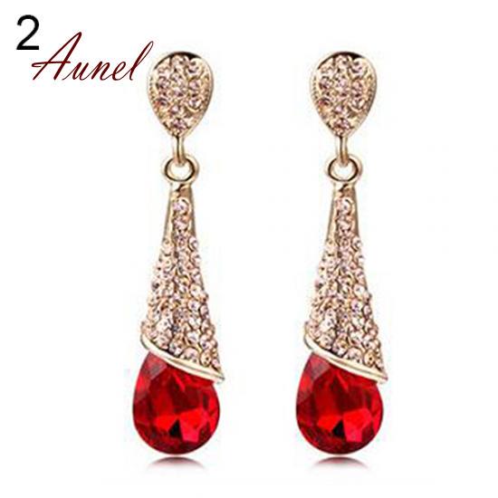 Smart Waterdrop Kronleuchter voller glänzender Ohrringe Ohrstecker Ohrclip Red (stud) von Joom DACH