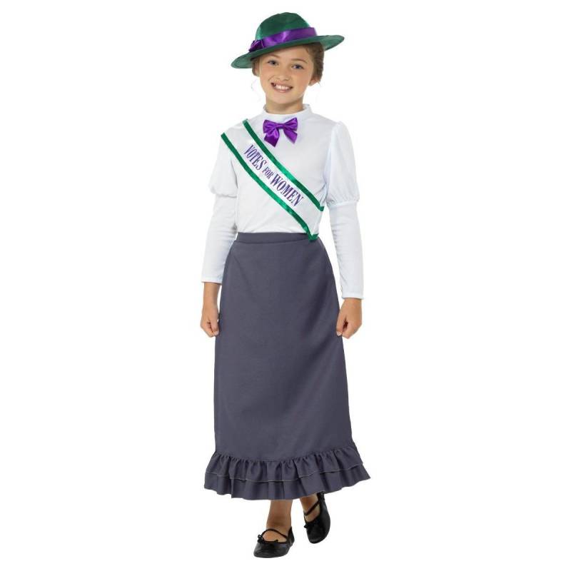 Smiffys Mädchen Viktorianisches Suffragettenkostüm-Set 4-6 Years grau/weiß von Joom DACH