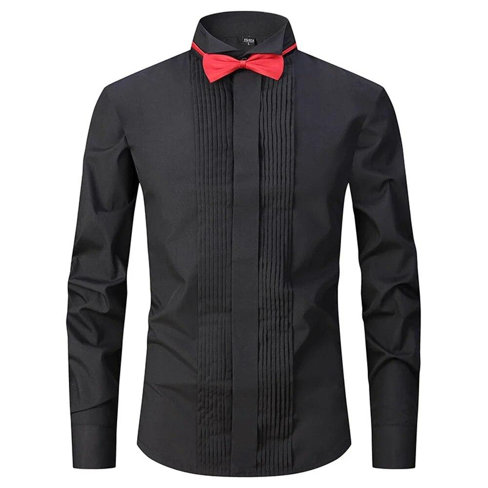Smokinghemd für Herren mit französischer Manschette, plissiert, Abendhemd mit langen Ärmeln, schwarze Krawatte, Flügelkragen XL schwarz Smokinghemd für Herren mit französischer Manschette, plissiert, Abendhemd mit langen Ärmeln, schwarze Krawatte, Flügelkragen XL schwarz von Joom DACH