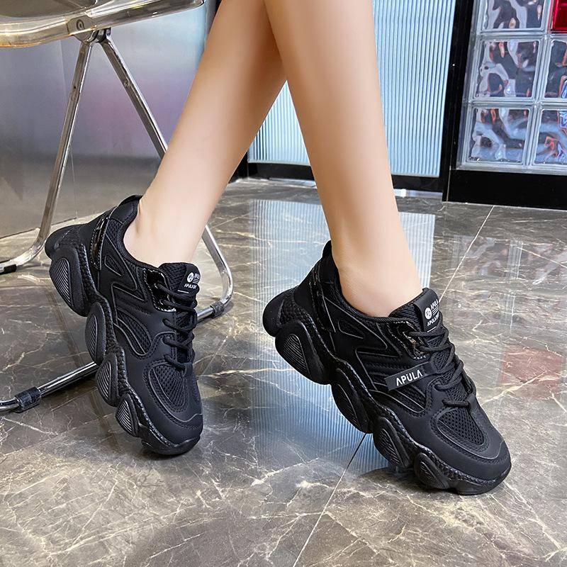 Sneaker Damen Frühling Neu Koreanisch Dicke Sohle Weiche Sohle Ins Bequem Allround-Casual Daddy Schuhe 40 schwarz von Joom DACH