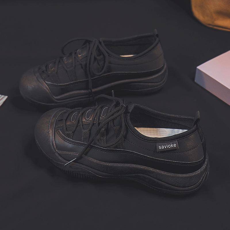 Sneaker Damen Frühling und Herbst Neu Leder Lässig Mode Atmungsaktiv Wanderschuhe Großer Kopf Hässlich und Süß Outdoor Papa Schuhe 40 schwarz von Joom DACH