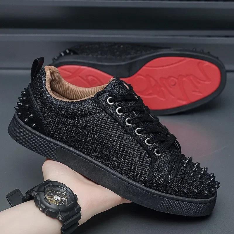 Sneakers Casual Herren Designer Nieten Punk Board-Schuh Leder Canvas Atmungsaktiv Höhenerhöhend Flache Plateau Weißer Schuh 39 von Joom DACH