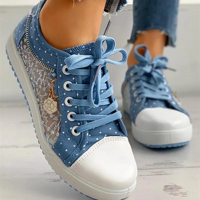 Sneakers Damen Mode Sommer Freizeitschuhe Ausschnitte Schnürung Canvas Hohl Atmungsaktiv Plateau Flache Schuhe Damen Sneakers 36 von Joom DACH