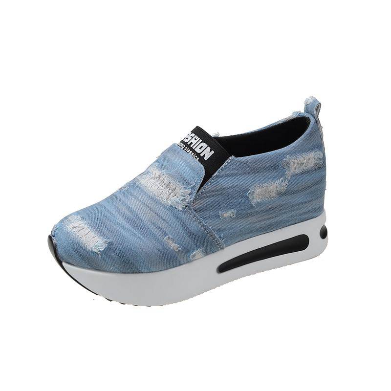 Sneakers Damen Vulkanisierte Schuhe Trend Plateau Wedges Laufschuhe Casual Denim Bequeme Mode Mädchen Bettlerkleidung 35 von Joom DACH