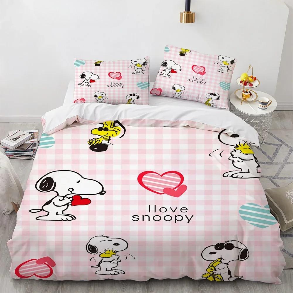 Snoopy Kinder Mikrofaser Bettbezüge 3-teilig für Jugendliche Erwachsene Bettbezug Cartoon Comics Bettwäsche mit Reißverschluss Geschenkbezug 140x210cm von Joom DACH