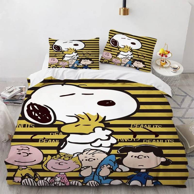 Snoopy Kinder Mikrofaser Bettbezüge 3-teilig für Jugendliche Erwachsene Bettbezug Cartoon Comics Bettwäsche mit Reißverschluss Geschenkbezug 140x210cm von Joom DACH