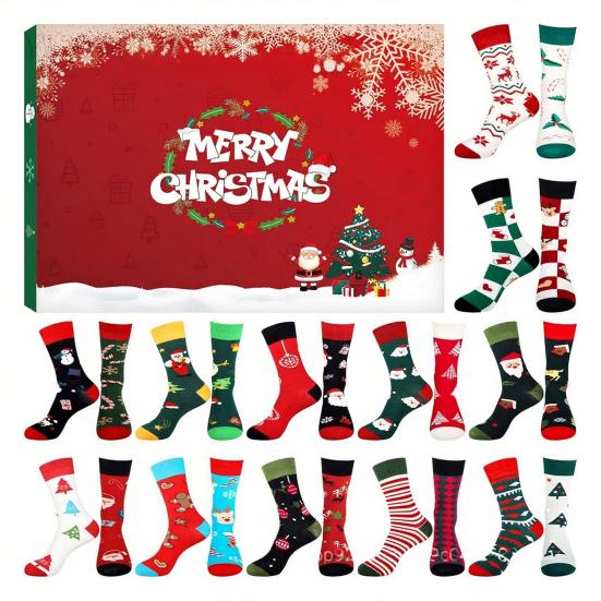Socken Adventskalender 2025 24 Tage Weihnachts-Countdown-Kalender 12 Paare Feiertagsüberraschung Baumwollsocken Geschenke für Männer Frauen A von Joom DACH