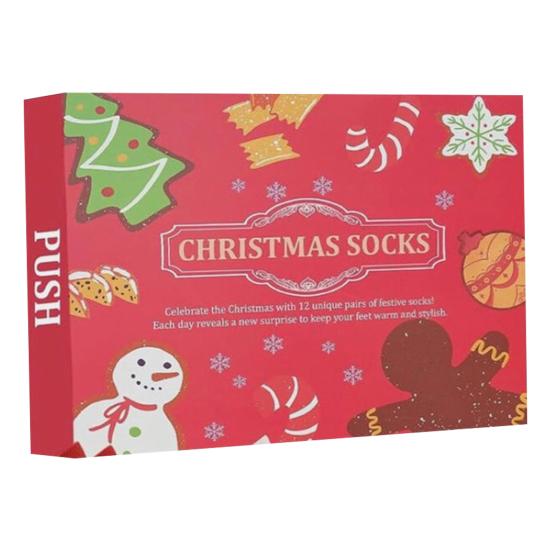 Socken Adventskalender 2025 24 Tage Weihnachts-Countdown-Kalender 12 Paare Feiertagsüberraschung Baumwollsocken Geschenke für Männer Frauen C von Joom DACH