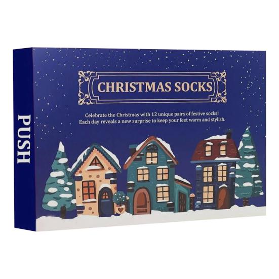 Socken Adventskalender 2025 24 Tage Weihnachts-Countdown-Kalender 12 Paare Feiertagsüberraschung Baumwollsocken Geschenke für Männer Frauen D von Joom DACH
