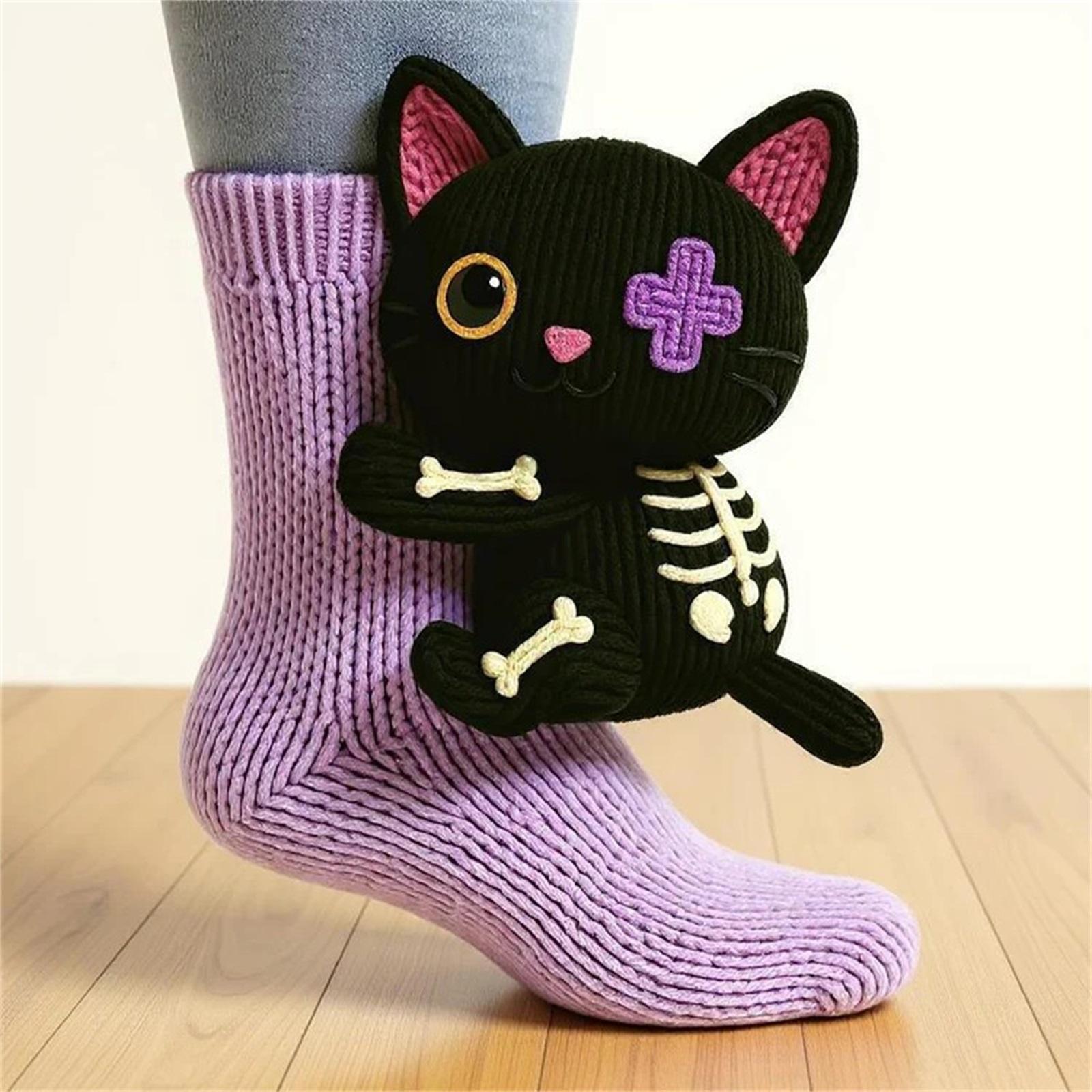 Socken Herren- und Damen lange Baumwollsocken Weihnachten gestrickte Haussocken warme Socken One Size von Joom DACH