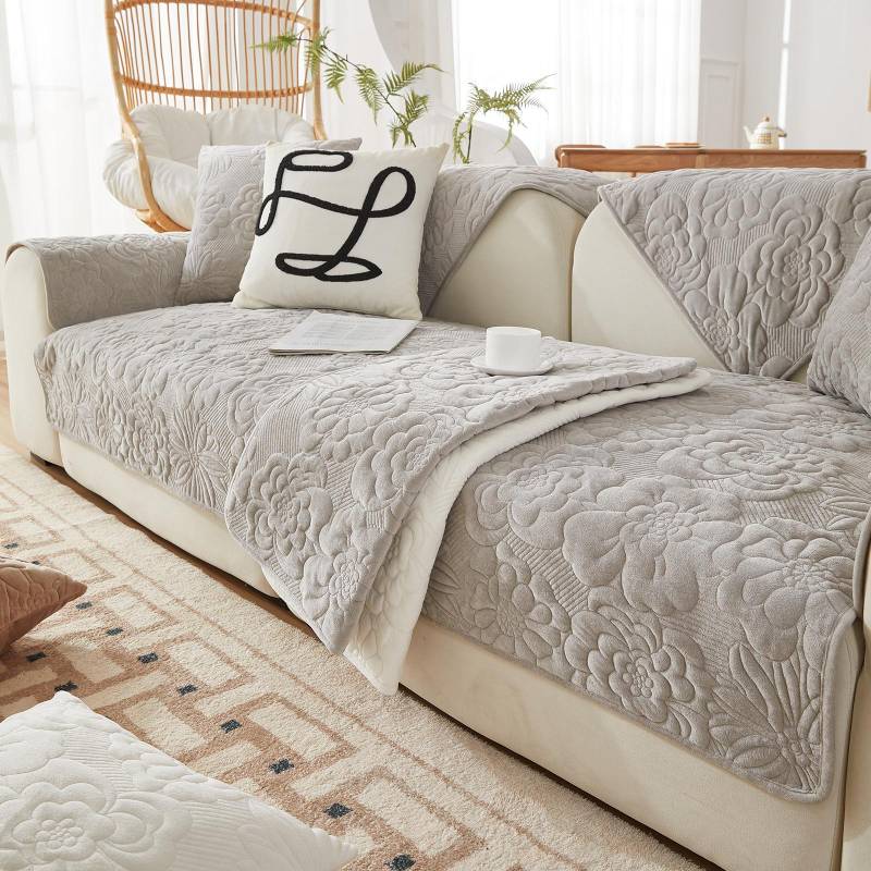 Sofabezüge, rutschfeste Sofamatte, waschbare Couch-Schonbezüge für Wohnzimmer, einfarbig, weiches Sofa-Handtuch 90x120cm 1pcs licht grau von Joom DACH